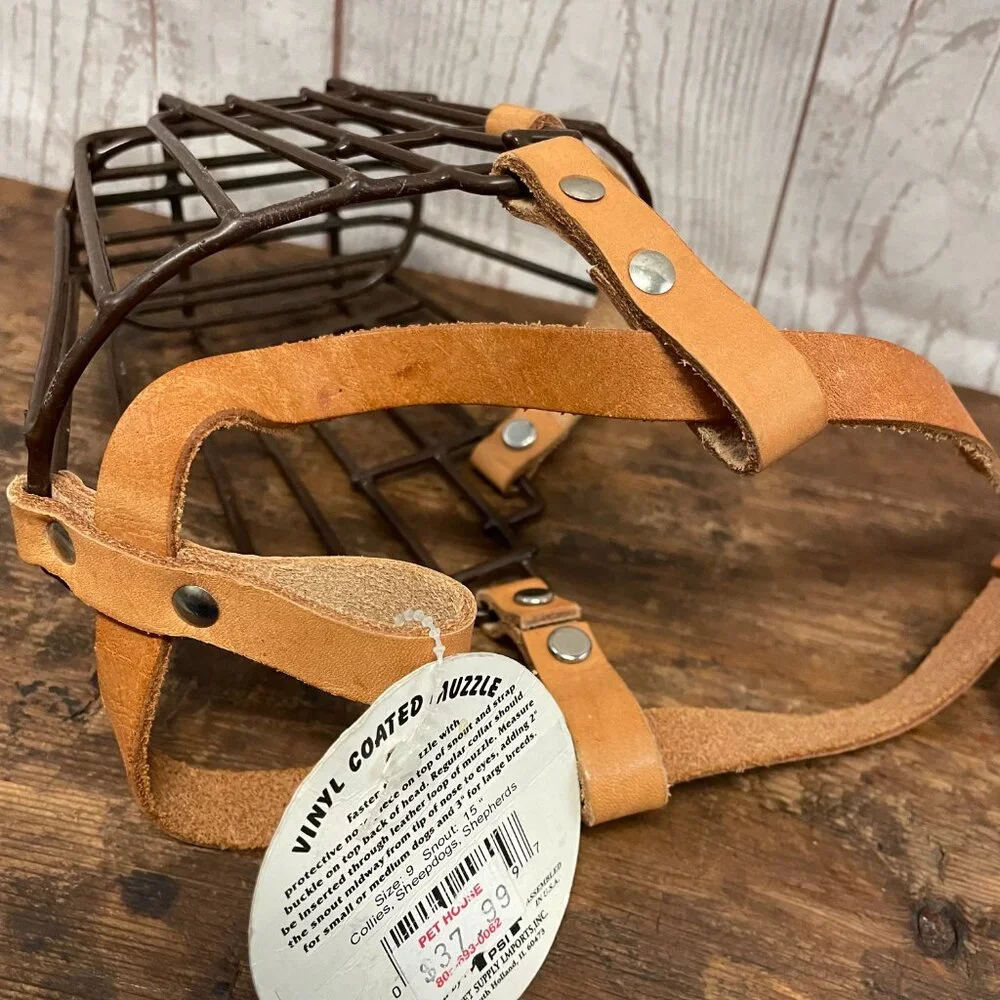 Muzzle for large dog metal vinyl coated leather straps